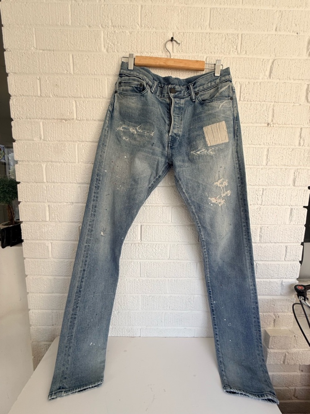 John Elliott Slim Distressed Light Blue Jeans